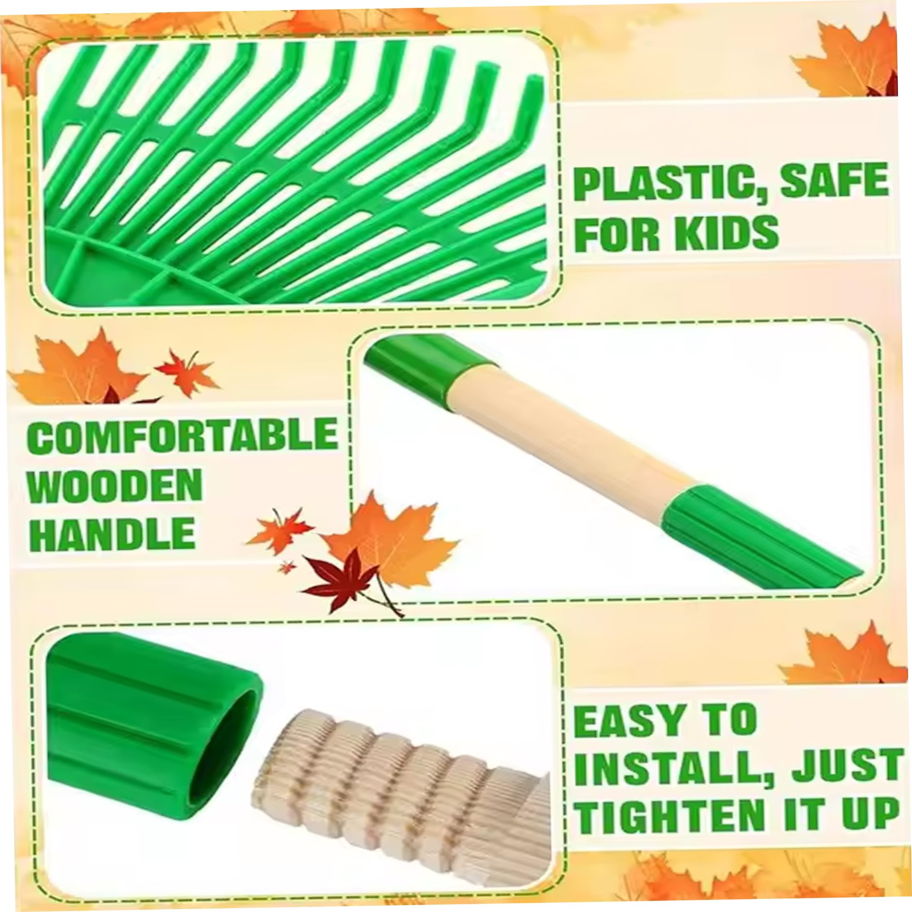 Set da 6 Attrezzi da Giardinaggio per Bambini, per Ragazzi e Ragazze dai 3 Anni in su, Verde, con Pala rastrello Manico in Legno Teste Metallo, Set di Giocattoli da Giardino per Esterni