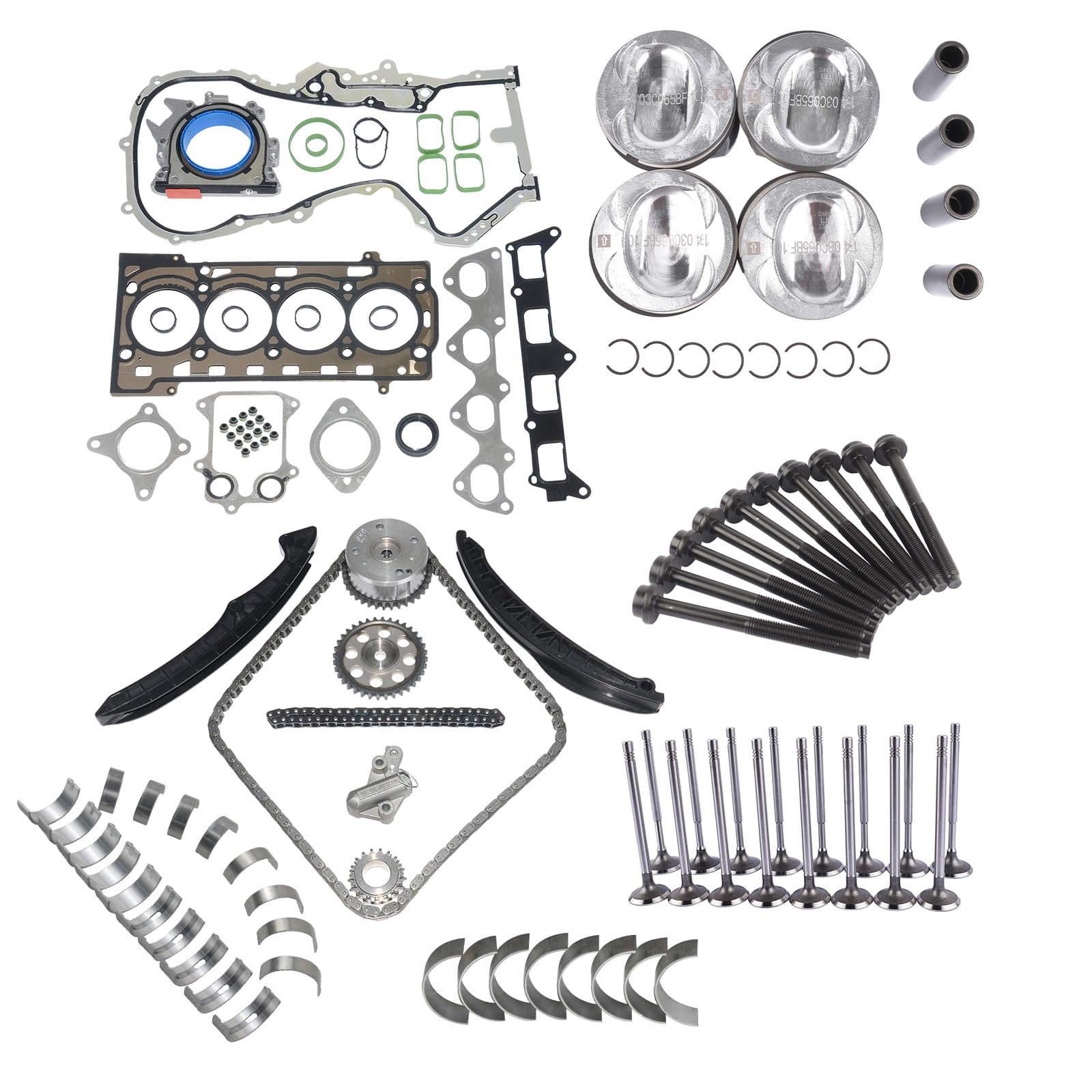 Pistón y juego de cadena de distribución compatible con G0lf V VI E0s 1.4 R4 16V TSI CAV CAX CTH 03C109571F 03C109509L