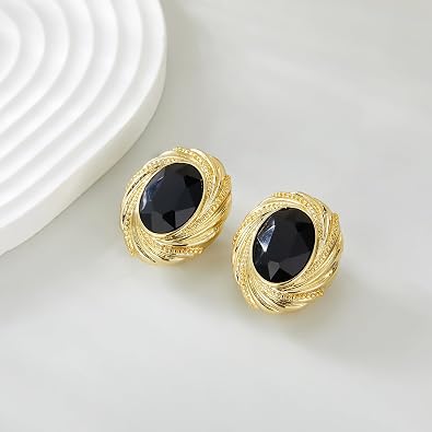 Chunky Gold Earrings for Women, Gold Dangle Drop Earrings With Black Cubic Zirconia Enamel Statement Stud Dangle Earrings Trendy Vintage Earrings Jewelry