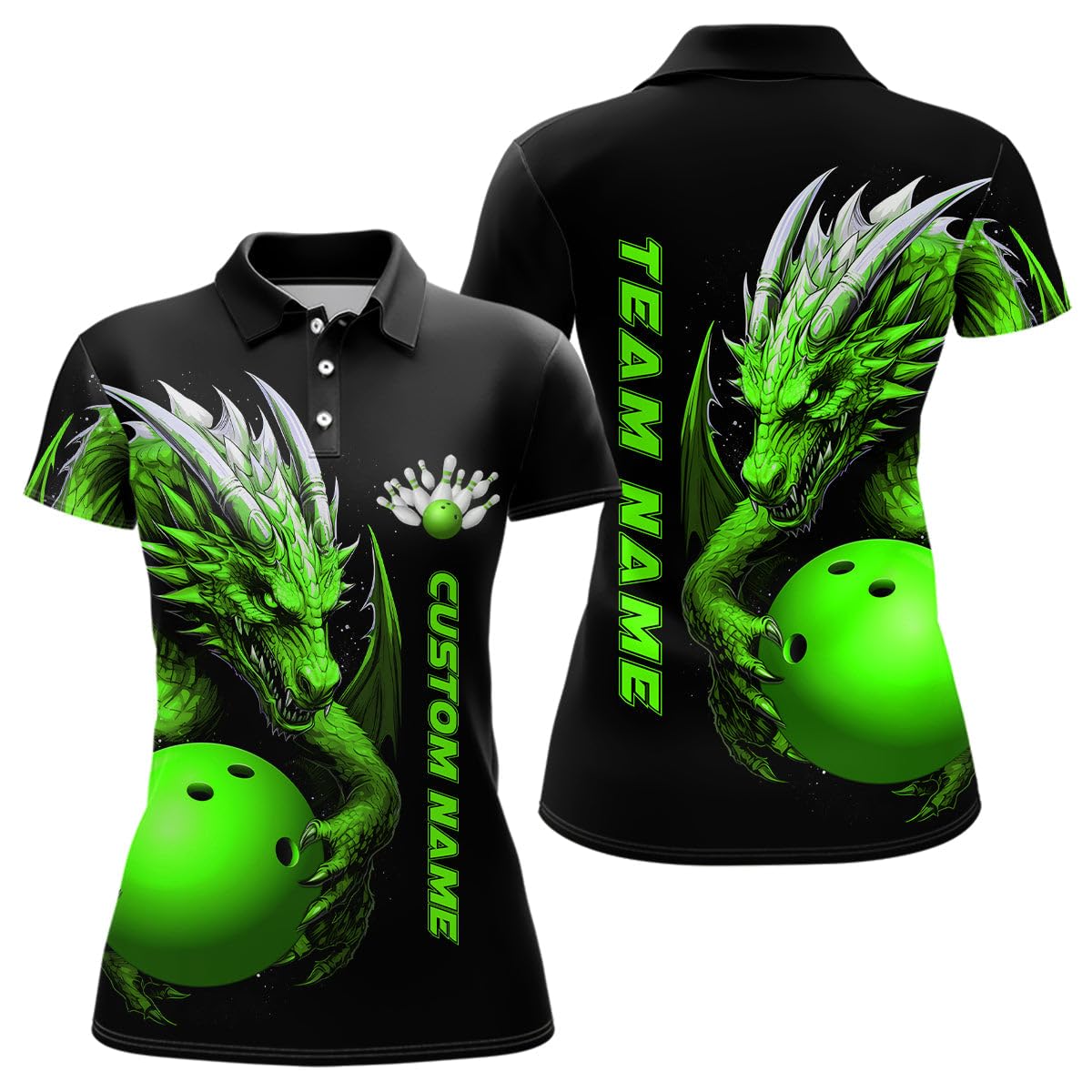 Grünes Drachen Herren & Damen Bowling-Polo & Quarter-Zip-Shirt, Custom Design, Team-Jerseys und Bowling-Bekleidung I5295