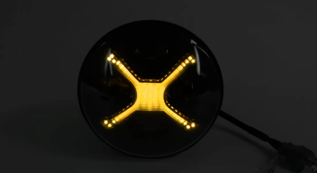 バイク ヘッドライト 汎用 レトロな黒X-メンシェイプ イエローカワサキ
