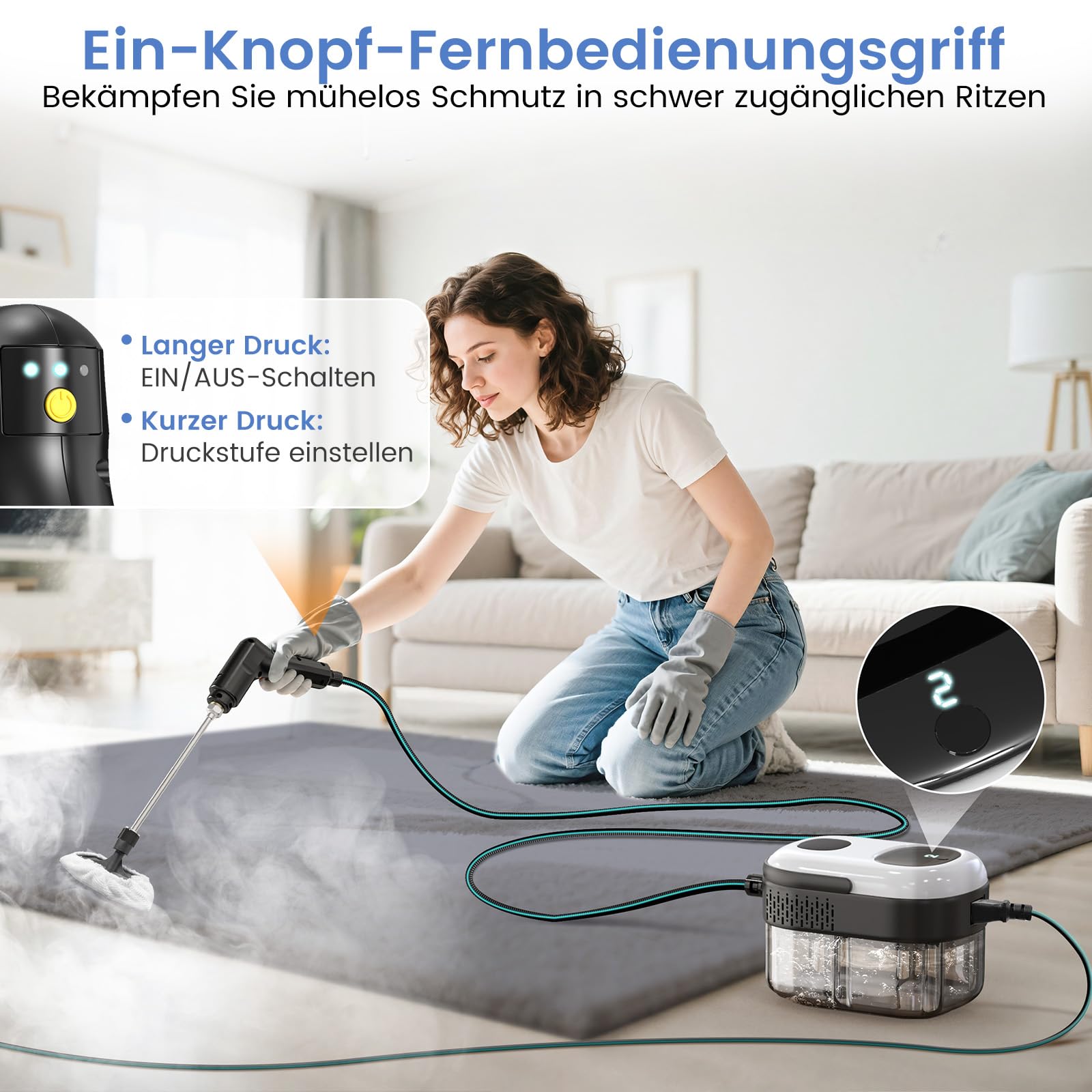 Granarbol 2500W Profi Hochdruck Dampfreiniger Handgerät für alles,15s Heizung 1.4L Handdampfreiniger,mit 18 PCS Reinigungsset und Verlängerungsstange,für Boden Polstermöbel Auto Bad Fenster,Entfetten