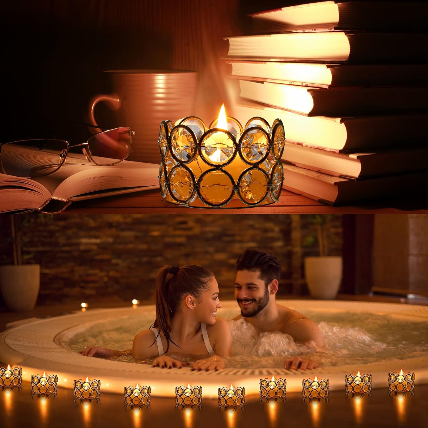 30 Pieces Crystal Tealight Candle Holders Bulk, Votive Candle Holder Stands with Diamond Design for Table Centerpieces Wedding Party Home Decor and Holiday Favors (Gold)