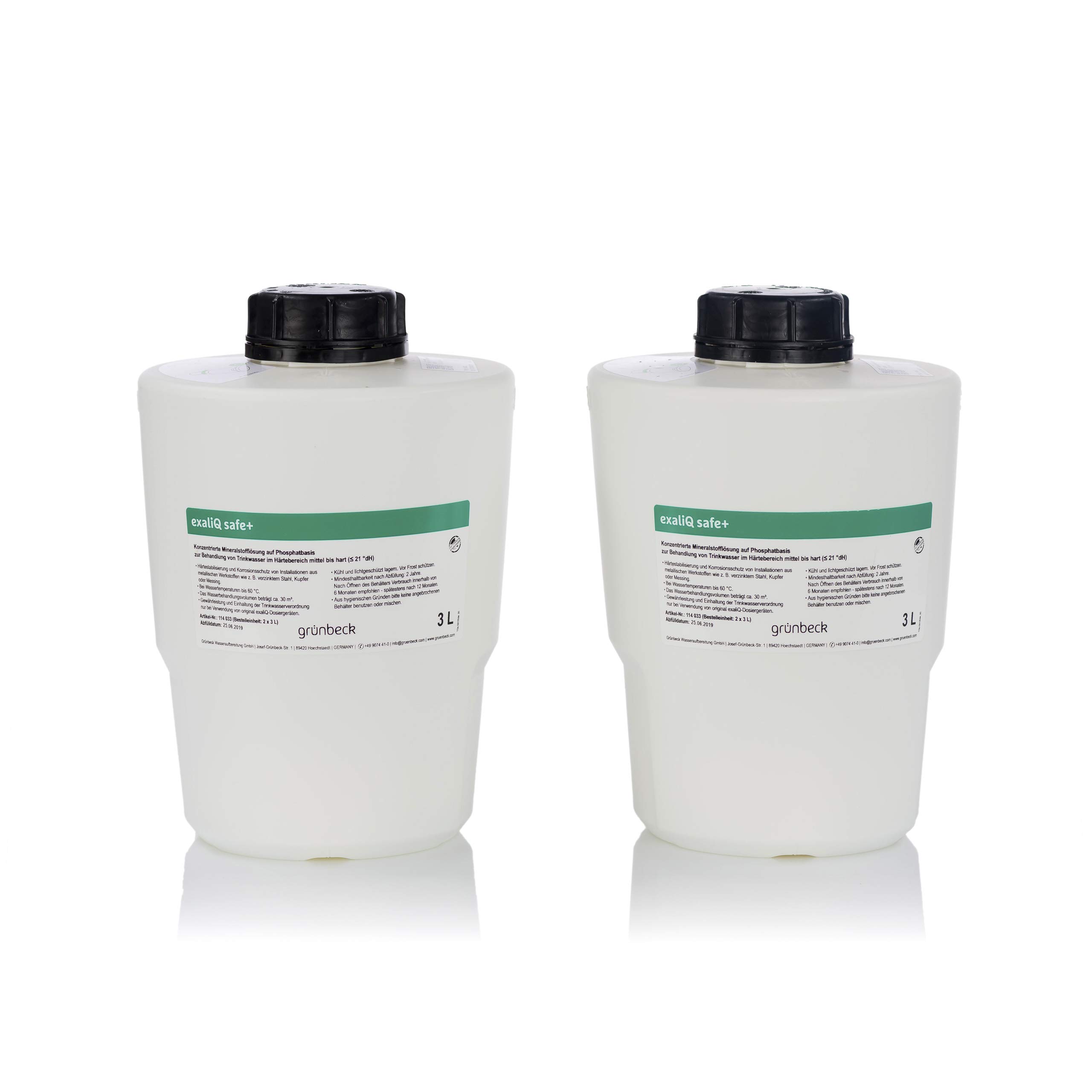 GRÜNBECK - Mineralstofflösung exaliQ safe+ | Korrosionsschutz ideal für Wässer im Bereich mittel bis hart (bis 21 °dH), Temperaturen bis 60 °C, Reichweite 30 m³ | Inhalt: 2 x 3 Liter