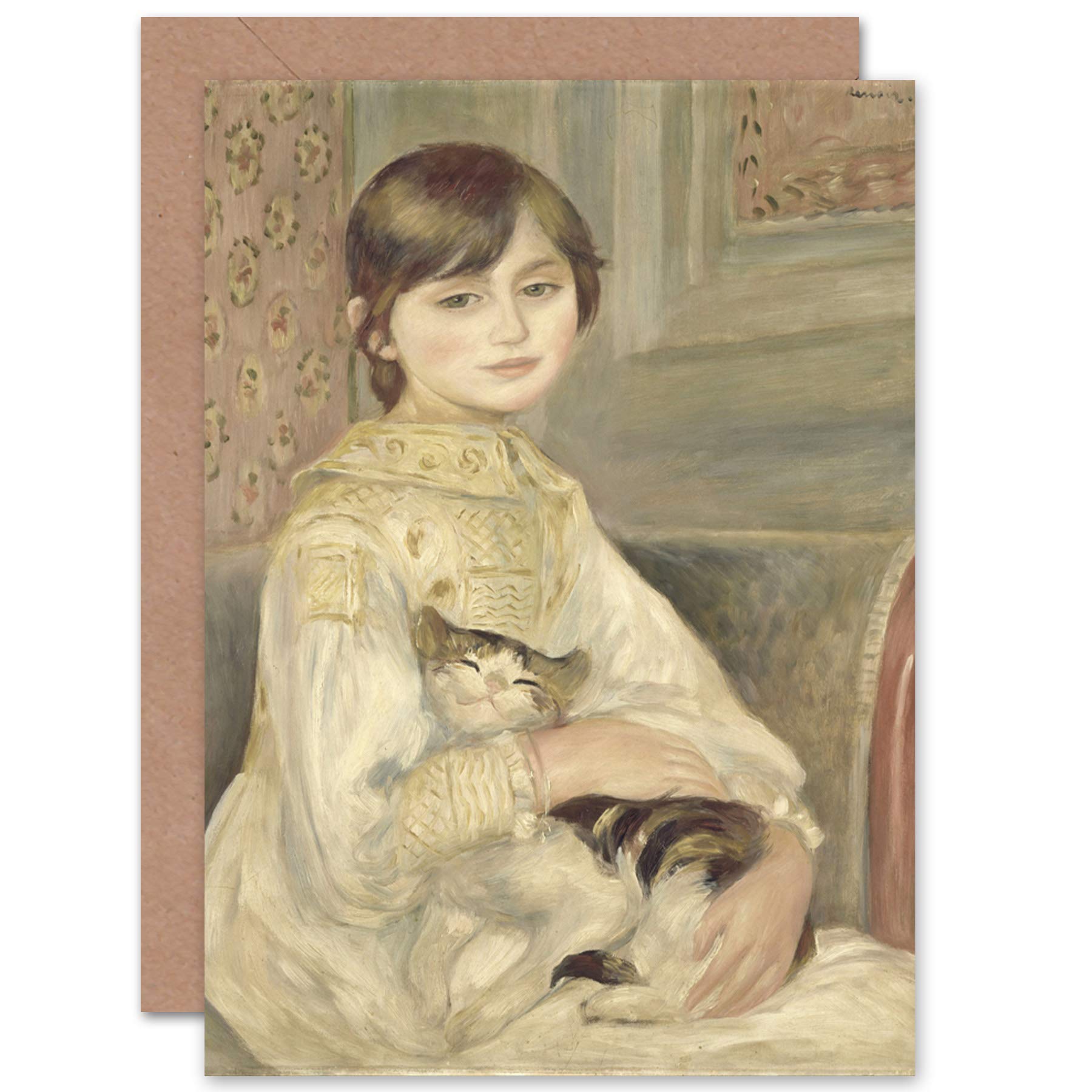 Artery8 Renoir Julie Manet Child with Cat Fine Art Greeting Card Plus Envelope Blank Inside