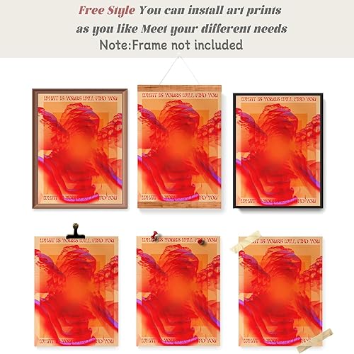 Miniatura 7 de Póster abstracto hippie Trippy What Is Yours Will Find You, rojo, años 70, 80, lienzo de cara y ojo, arte de pared, frases inspiradoras de