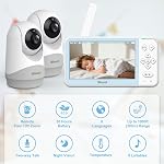 Blemil 5" Diviser l'écran Baby Monitor avec 2 Caméras, moniteur vidéo pour bébé Non WiFi, Numéro APP, 4000mAh Batterie, Caméra à distance Pan/Tilt/Zoom 2-Way Parle, vision nocturne, 1000ft Plage, température