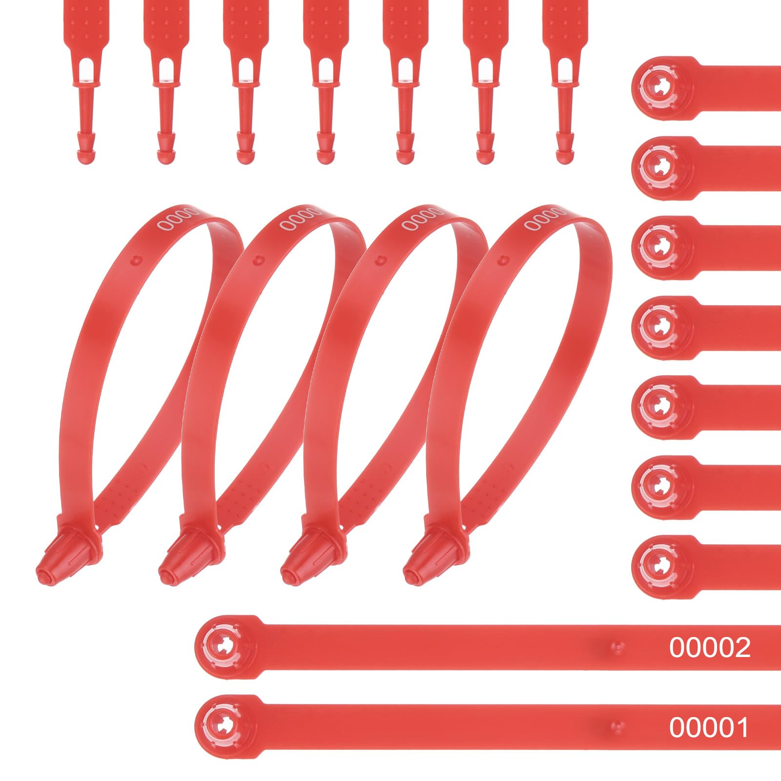 sourcing map Tite-Lock Plastic Anti Tamper Seals Disposable Numbered Zip Ties Labels 5.9 Inch Self Locking Security Tags Safety Pull Tie for Truck Trailers Luggage Red, Pack of 100