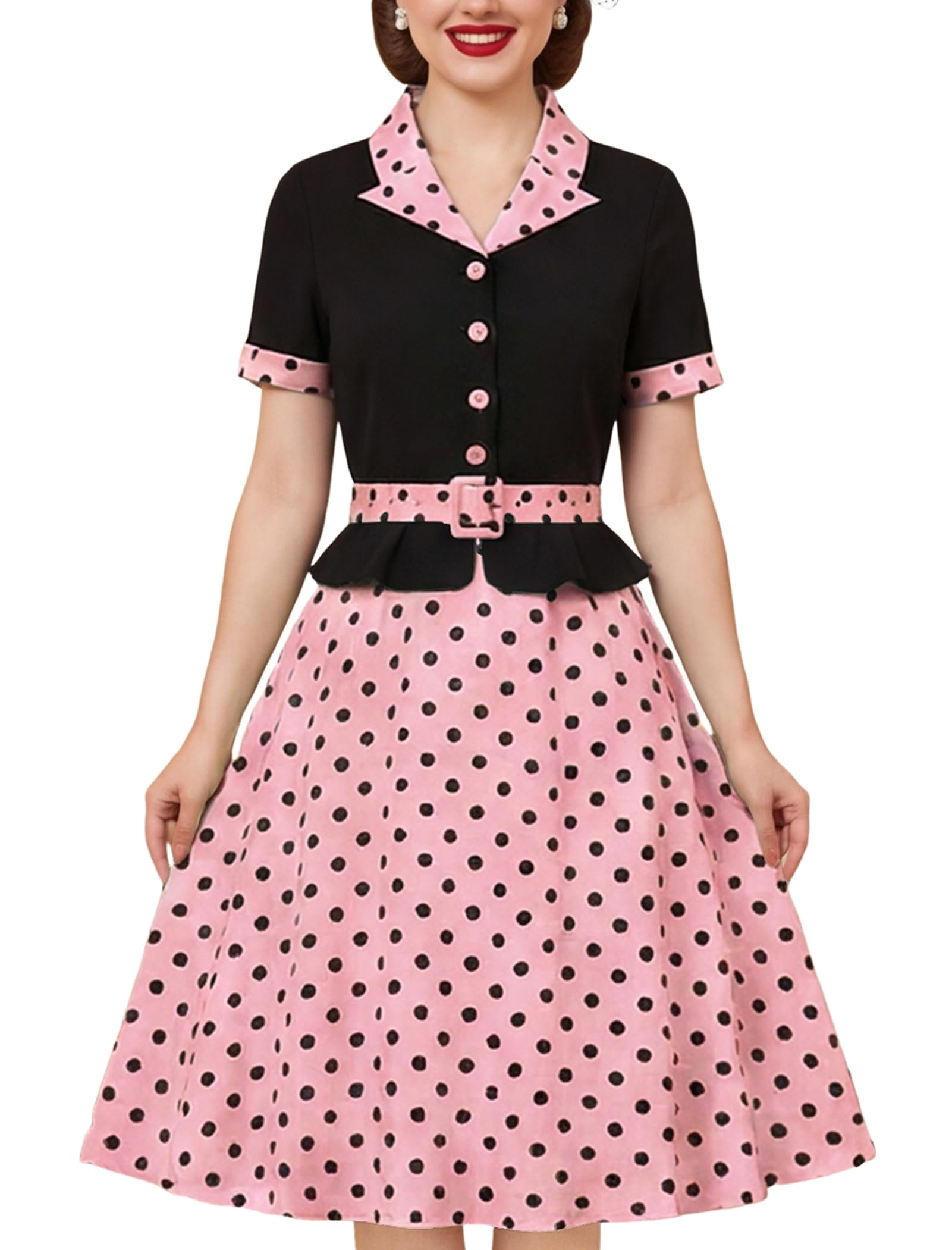 Robe rockabilly pour femme des années 1950 - Élégante robe de cocktail trapèze - Style vintage des années 50 - Robe de soirée midi à manches courtes - Pour fête, mariage