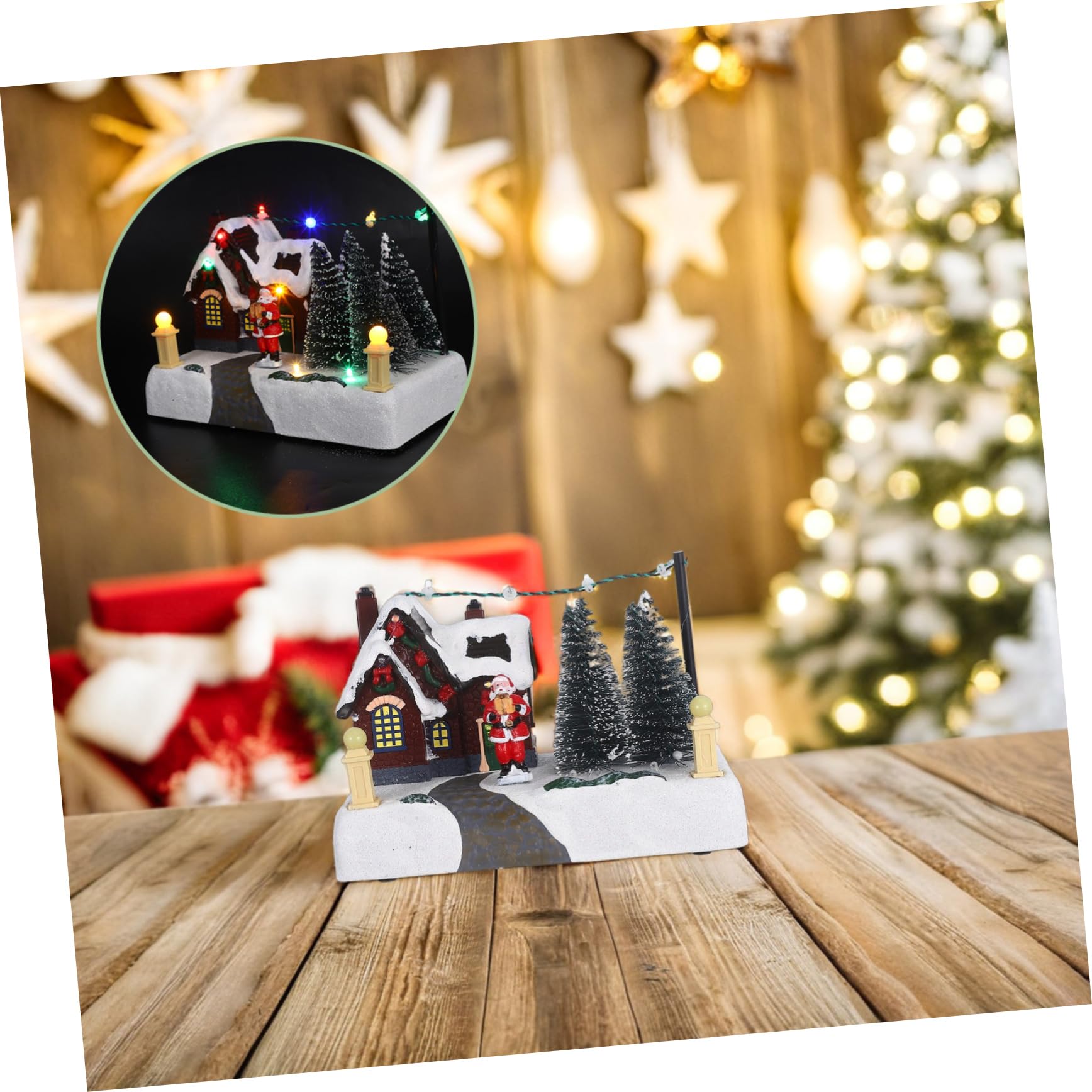 ULTECHNOVO Adorno Navideño Iluminado de Resina con Caja Musical Elegante para Adorno Festivo de Oficina o Hogar