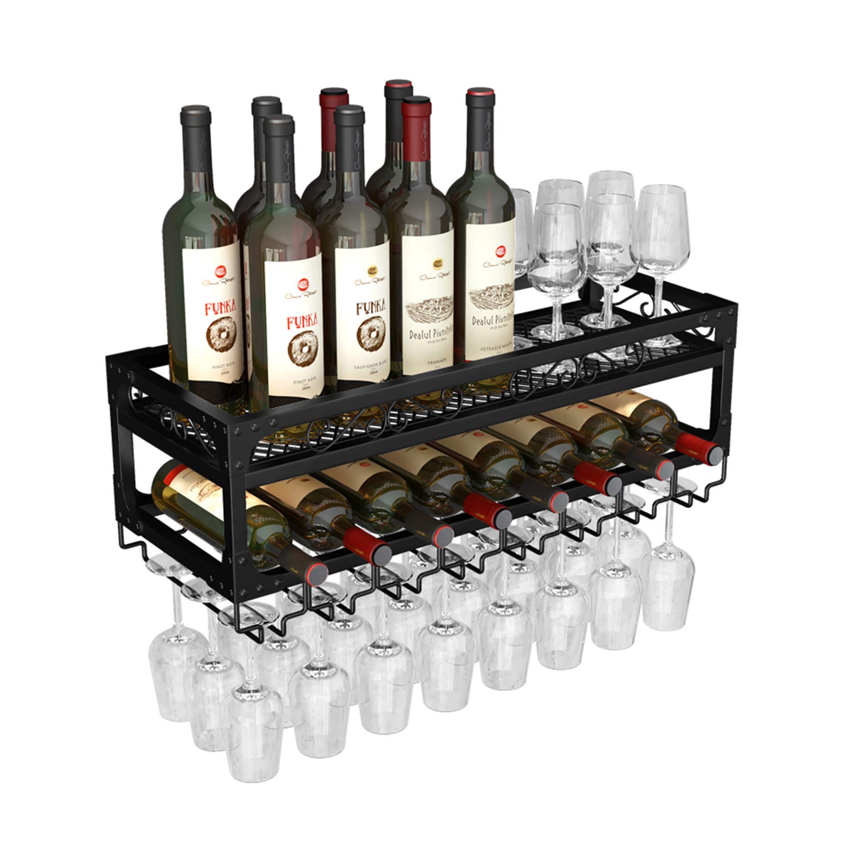 Casier à vin de style européen fixé au mur avec étagères de bar pour bouteille et verres