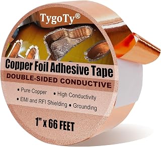 Double-Sided Conductive Copper Foil Tape 1in x 66FT Pure Copper - EMI Shielding for Guitar, Stained Glass Soldering, Slugs, Crafts & Repairs
