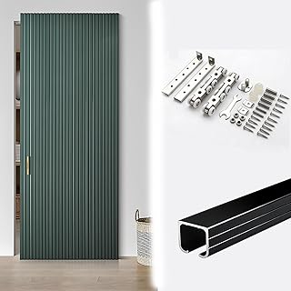 Black Wooden Door Hardware Kit, Lightweight 1/8 in Thick Sliding Door Track with Rollers Kit, Customizable Smooth Bypass Doors Box Rail(220cm (86 1/2"))