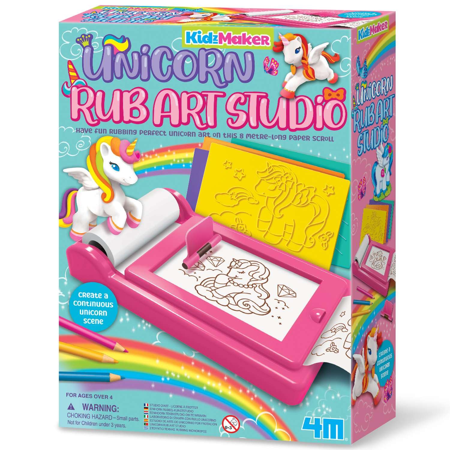 4M Pink Kidzmaker Unicorn Rub Art Studio Craft Kit | Creative Drawing & Rubbing Art Set With 8 M Scroll & Templates | Fun Unicorn Art Activity For Kids Aged 4+ | Screen-Free Play