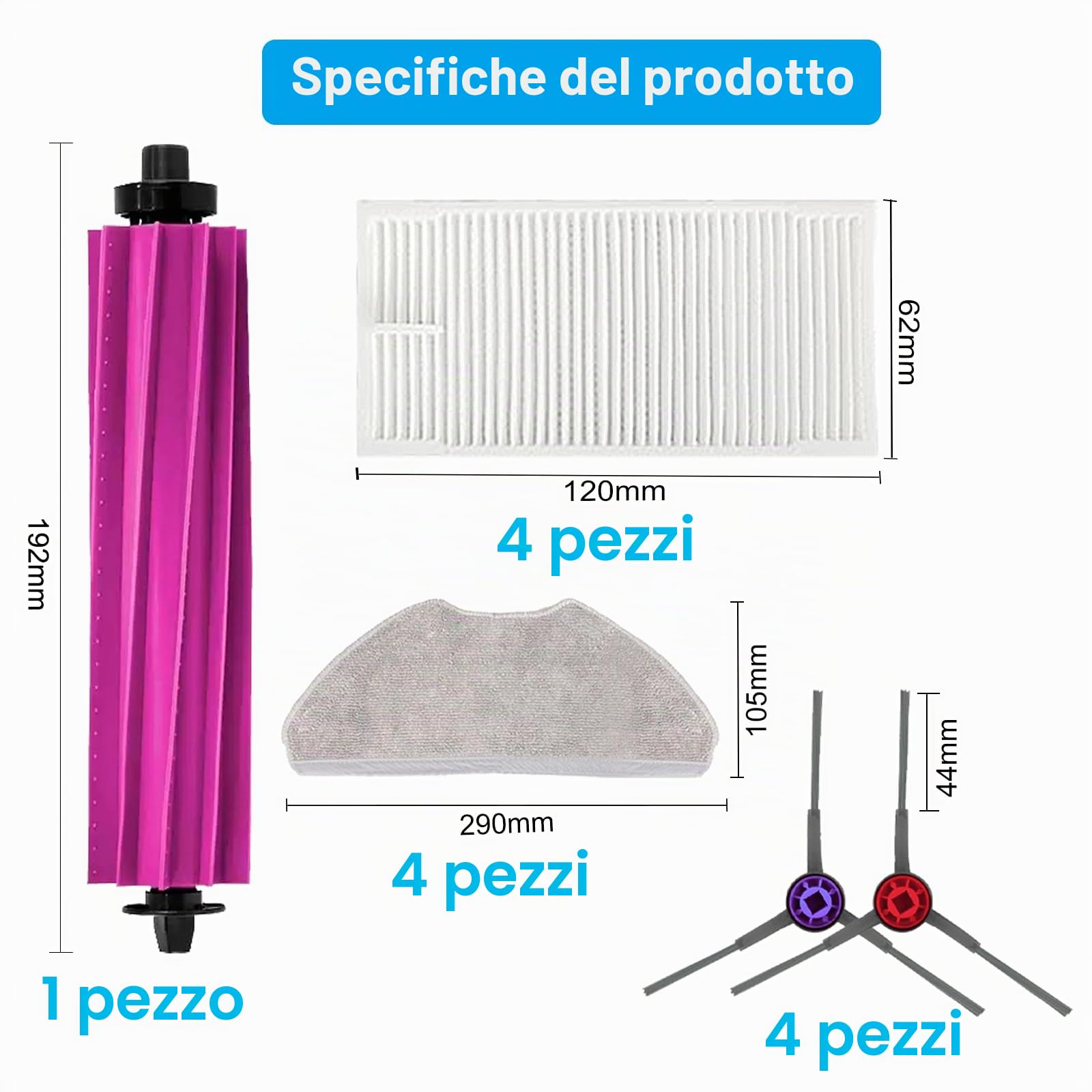 Set di accessori per robot aspirapolvere Eurek a J12 Ultra/Midea V12, pezzi di ricambio (14 pezzi di ricambio per E20 Plus)