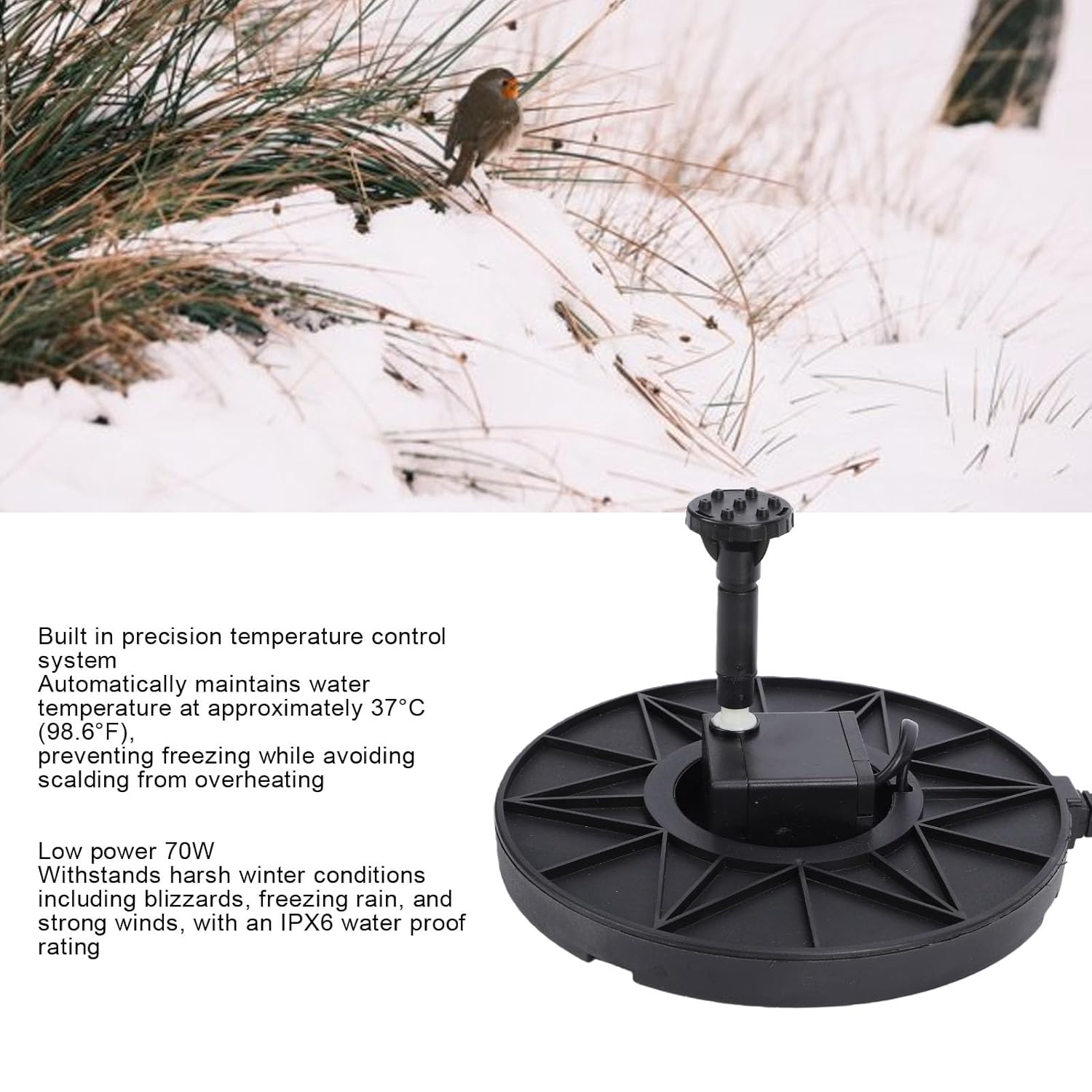 DAN&DRE Bird Bath Heater, 70W Smart Thermostat Winter Heated Bird Bath Deicer for Outdoor Use, with Auto Shut Off and IPX6 for Patio Yard Farm Pond (US Plug)