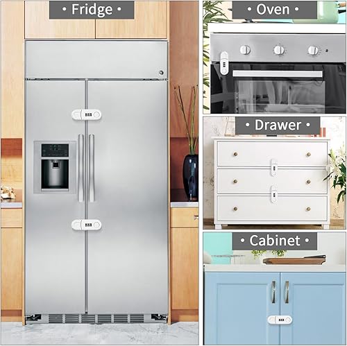 Miniatura 6 de Cerraduras de gabinete a prueba de bebés, paquete de 4 cerraduras para nevera para niños, a prueba de niños, cerradura de puerta de congelador para