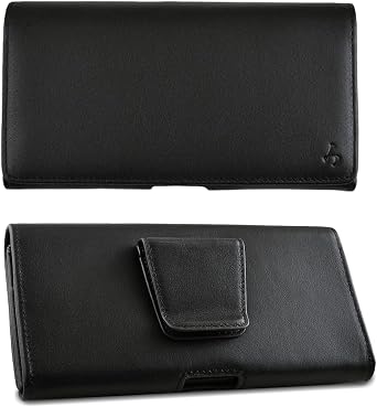 Cell Phone Belt Clip Holster - Handcrafted Premium Calfskin Leather Smartphone Organizer with Magnetic Closure - Large Metal Clip Phone Holder Compatible with iPhone 14-15/14-15 Pro - Black
