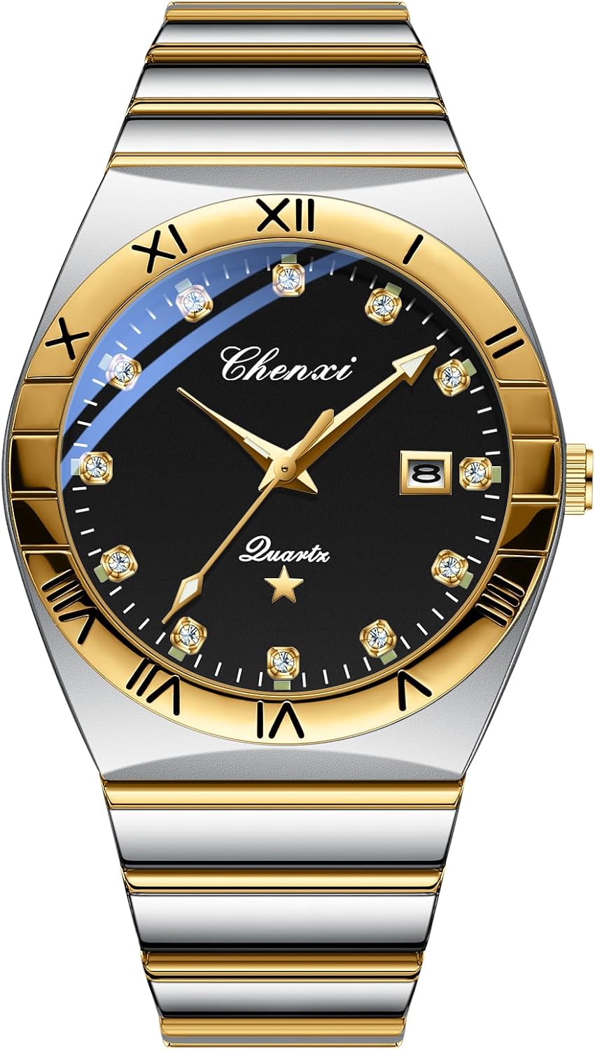 OIDEA Couple Watches for Men: Fashion Round Analog Quartz Wrist Watch His and Her Matching Watches Stainless Steel Strap Waterproof Luminous Day Date Business Dress Watch