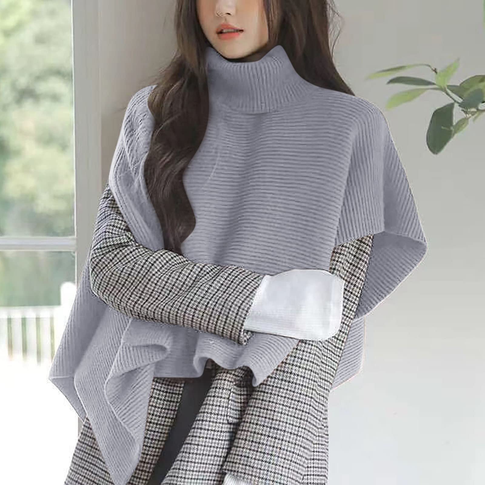 Générique 𝐅oulard Soie Femme Blanc Automne et hiver femmes couleur unie col roulé manteau châle chandail tricoté châle Tour De Cou Femme Ski