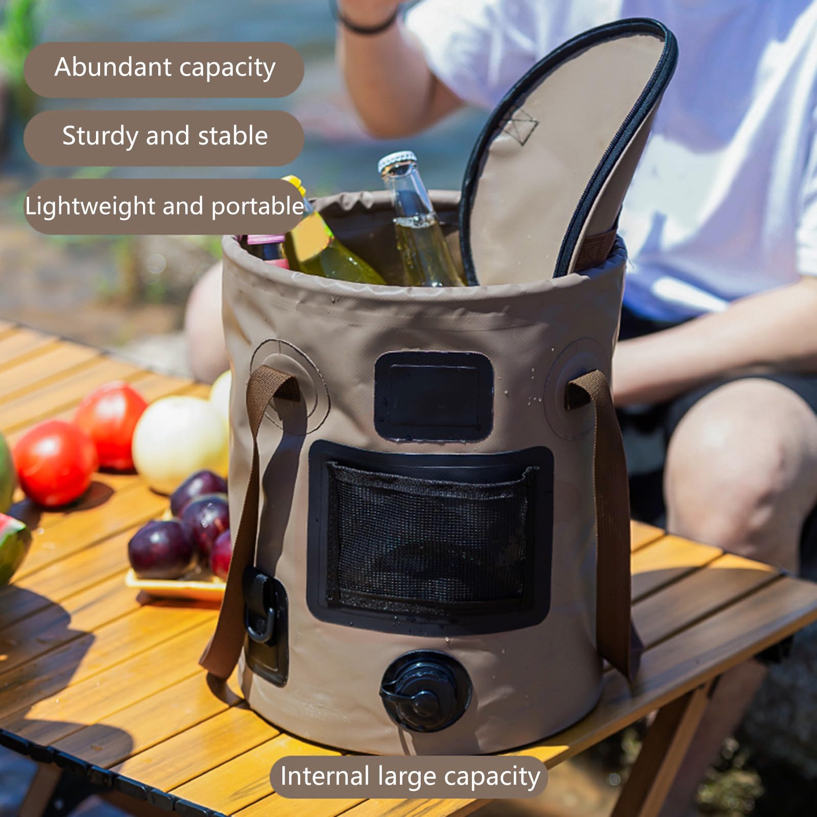 Seau pliable de grande capacité de 25 L pour camping, randonnée, pêche, excursions faciles à utiliser