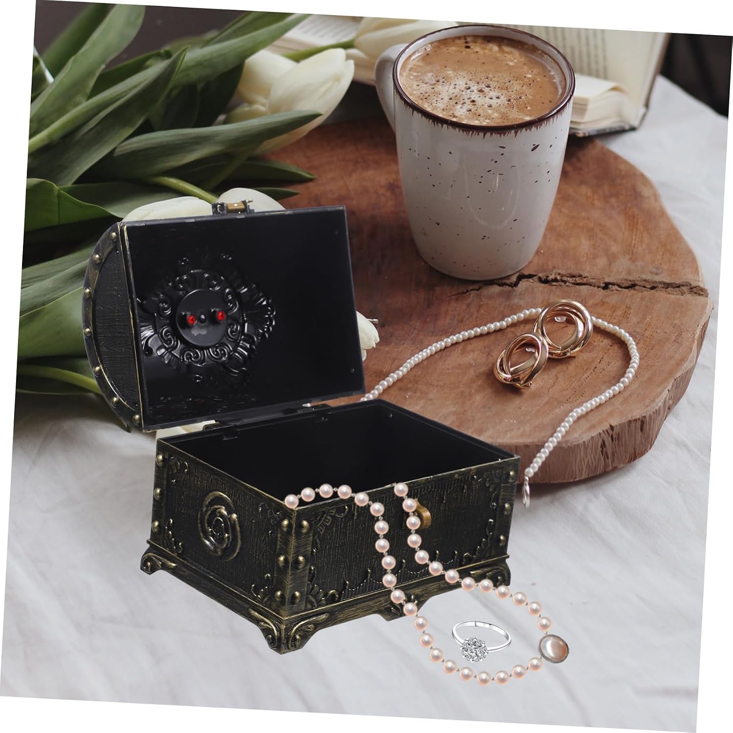Alipis Vintage Treasure Chest Trinket Storage Box Retro Decorative Jewelry Keepsake Box with Lid and Latch Lock for Secure Storage for Dresser Table Decor