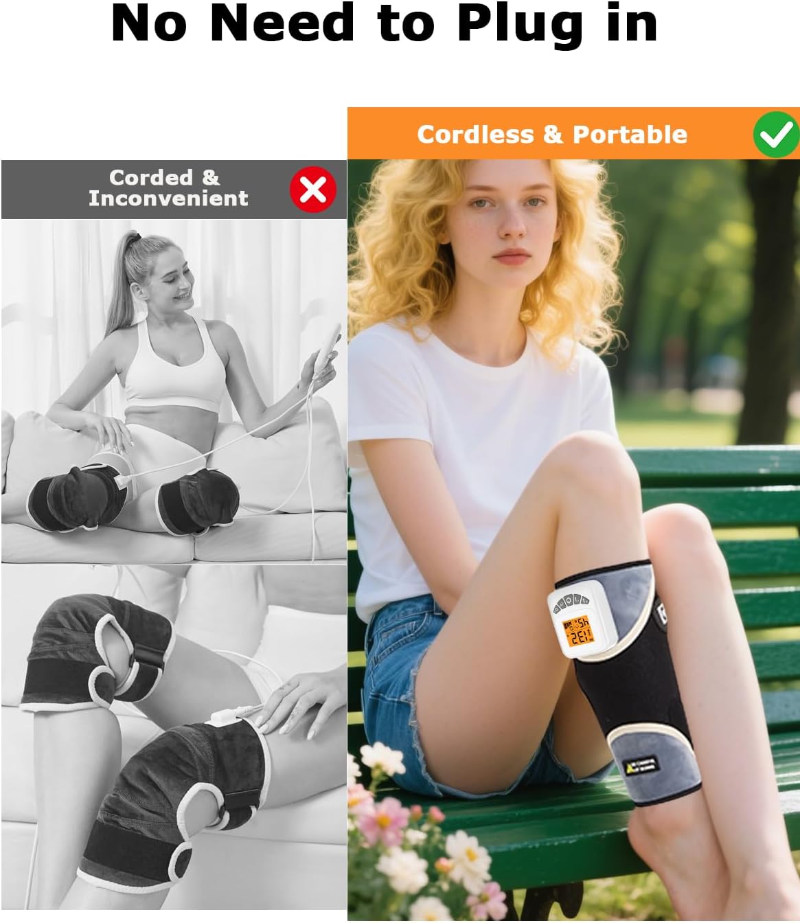 Cordless Leg Massager for Circulation and Pain Relief - 5000mAh Portable Heating Pad for Leg and Calf with 3-Level Vibration Massage, 104-140℉ Adjustable Temperature & 30/45/60 Min Timer - Image 7