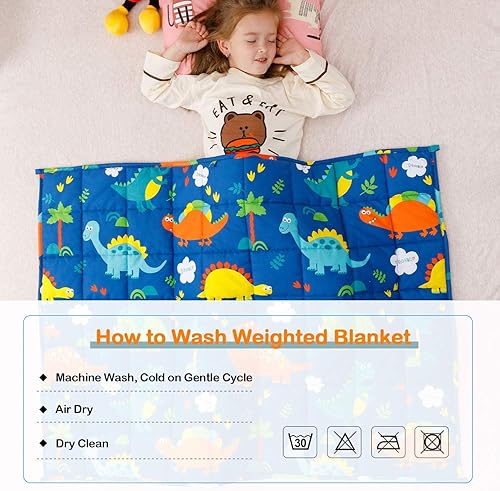 Miniatura 7 de Uttermara Manta con peso para niños, 5 libras, forro polar minky ultra acogedor y lado de algodón con patrones de dibujos animados, manta pesada