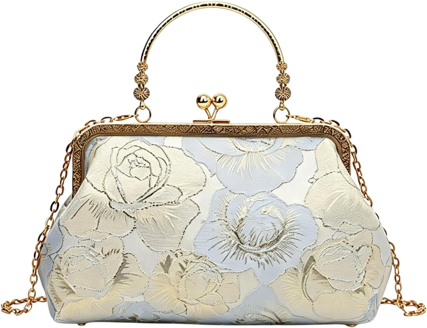 Floral Rose Mini Clutch Purses for Women, Kiss Lock Purse with Metal Top Handles, Elegant Crossbody Shoulder Bag