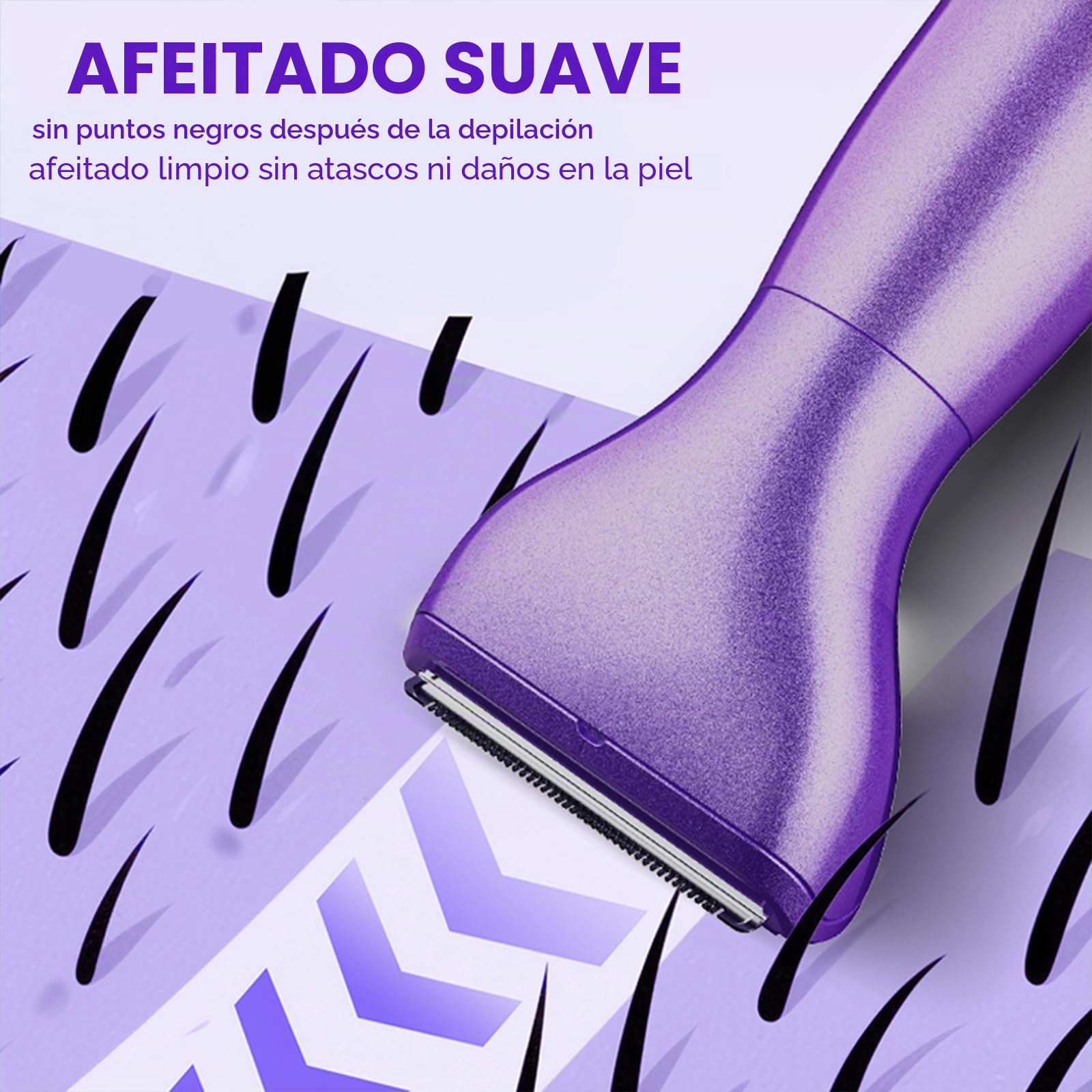 Afeitadora Mujer, 6 en 1 Kit Afeitadora Eléctrica para Cara, Cuerpo, Cejas y Zonas Íntimas, Indoloro Depiladora Mujer Uso en Seco y Húmedo, IPX5 Impermeable, USB Recargable, Morado