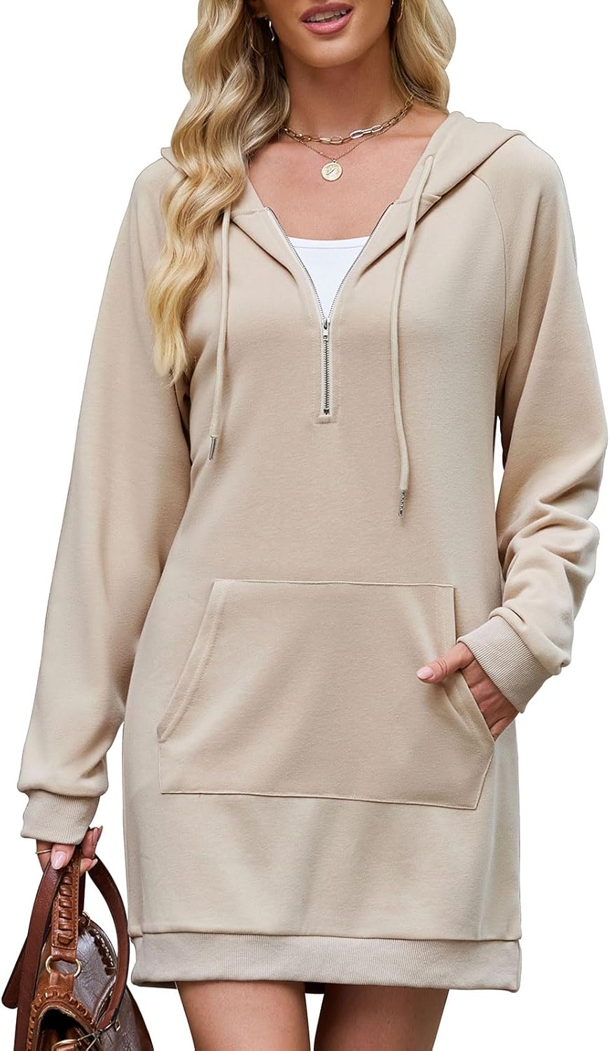 Tanst Sky Womens Sweatshirt Dress Long Sleeve Hoodie dresses Half Zip Drawstring Hooded Tunic Tops with Pocket