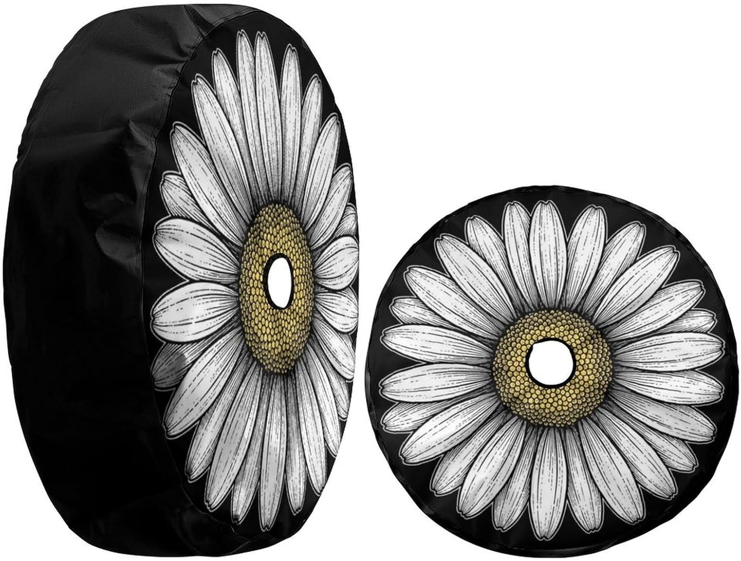 Vintage Daisy Flower Spare Tire Cover with Backup Camera Hole Wheel Tire Cover Fit Trailer, RV, SUV and Many Vehicle 17inch