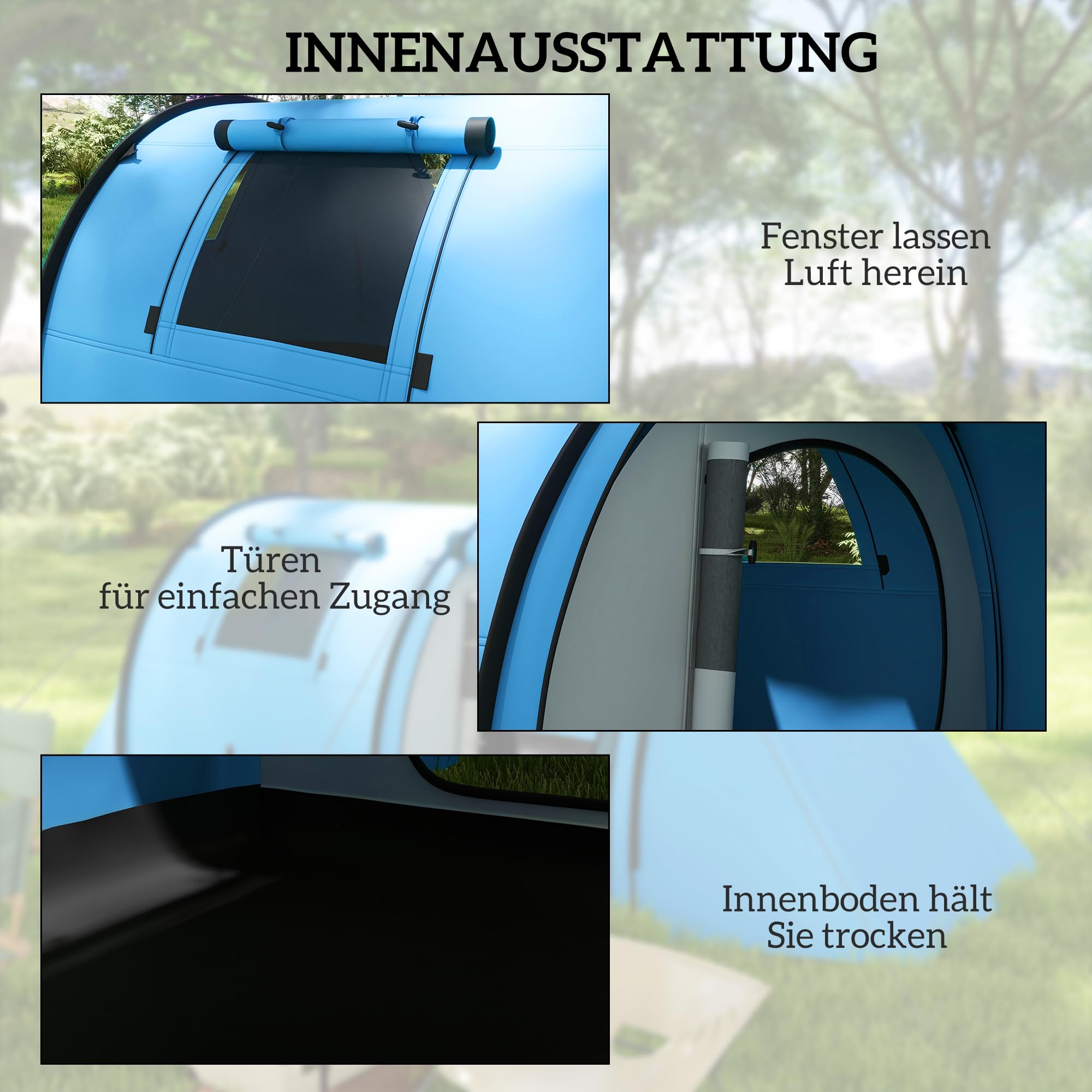 Outsunny Campingzelt für 3-4 Personen stabil wasserdicht Familienzelt mit Schlafzimmer Wohnzimmer, Kuppelzelt mit 3000mm Wassersäule Tunnelzelt Zelt für Camping Reise