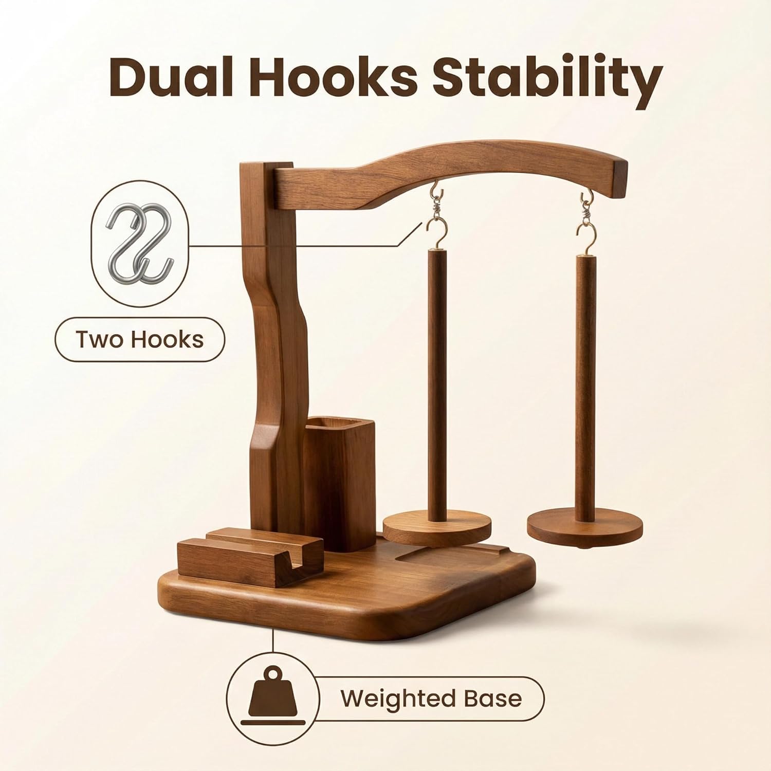 Wooden Yarn Spindle Holder | Anti-Tip Yarn Spool Stand for Knitting & Crocheting | Portable Yarn Storage for Crafters, Weavers, Handmade Enthusiasts.