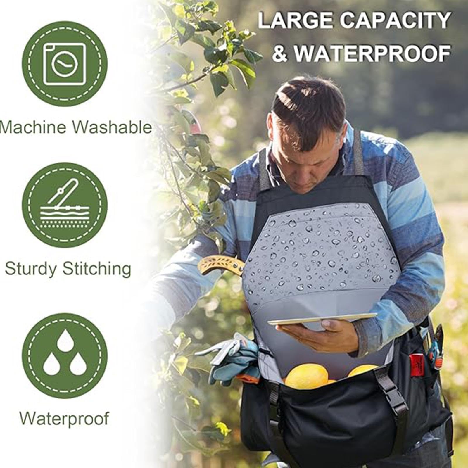 Tablier de récolte, dos croisé imperméable et robuste Oxford 600D | Tabliers de récolte de jardinage, pour jardiniers, cour, ferme, cueillette de fruits, légumes, aménagement paysager