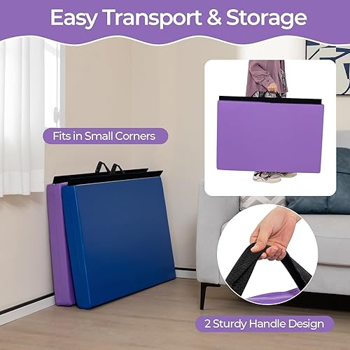 Miniatura 11 de Giantex Tapete de gimnasia de 6 x 2 x 1.6 pulgadas, panel plegable grueso para gimnasio, yoga, esterilla de ejercicio con cierres de velcro