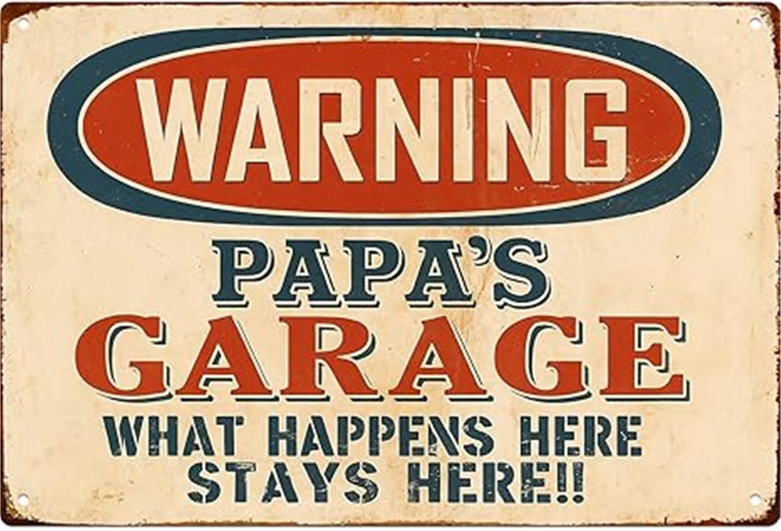 NWPNLXEA Papas Garage Sign What Happens Here Stays Here Metal Sign Humorous Wall-Art for Garage Workshop Man Cave 8 X 12 in
