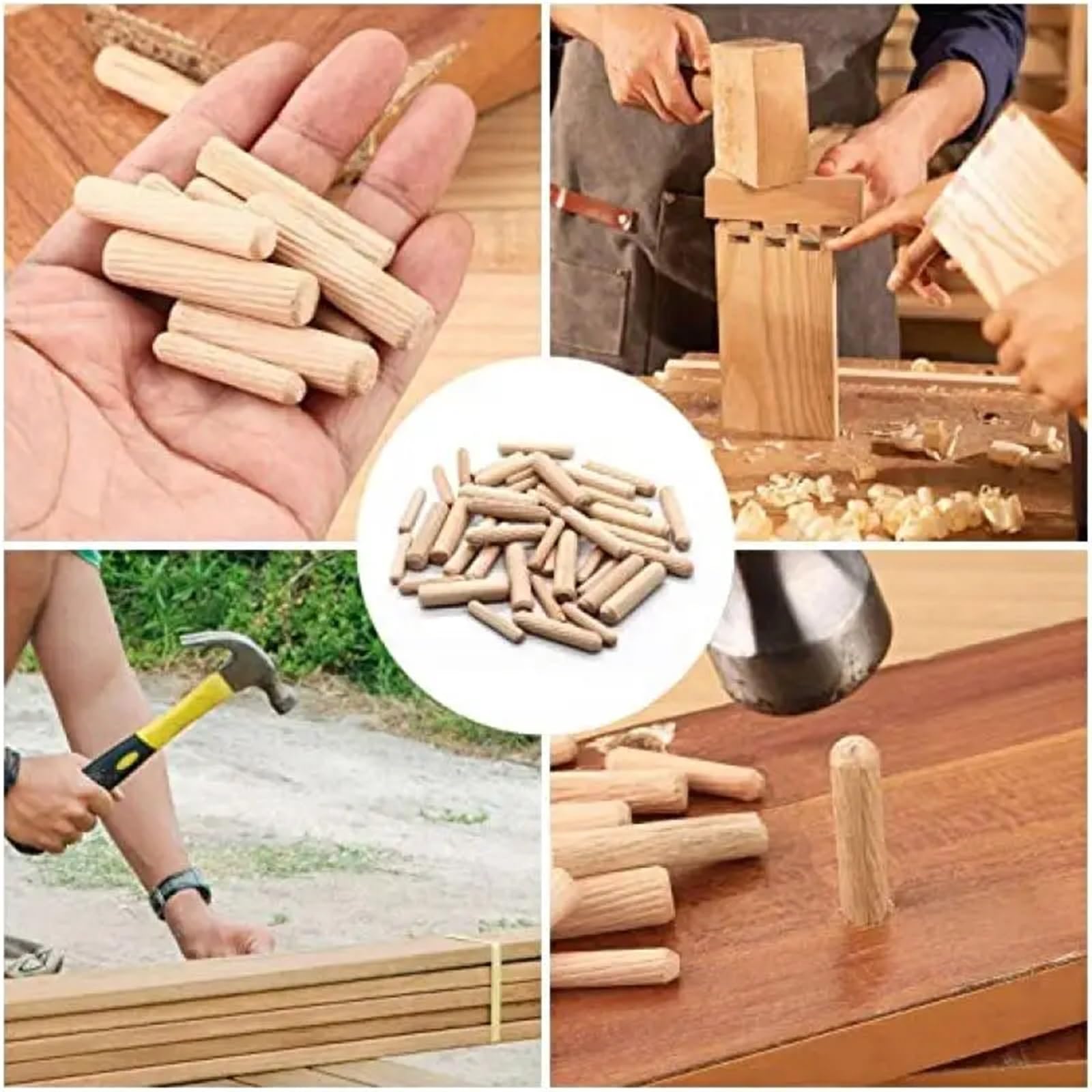 Holzdübel, Holzdübelstifte, 1000-teiliges Holzdübelstangen-Set for Möbel, Schränke, Schubladen, rund, geriffeltes Holz, DIY-Handwerk(6x30mm)