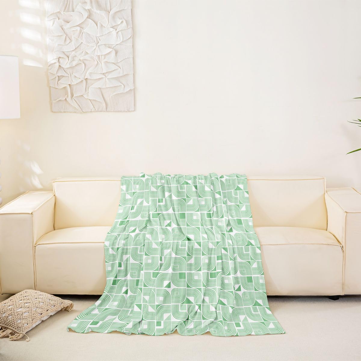 Homewish Pokrowiec na kanapę dla zwierząt domowych, nowoczesne pokrowce na kanapę z motywem linii, na 2 poduszki, na sofę, zielone paski, narzuta na sofę, boho, wirujące linie, narzuta na kanapę, dla