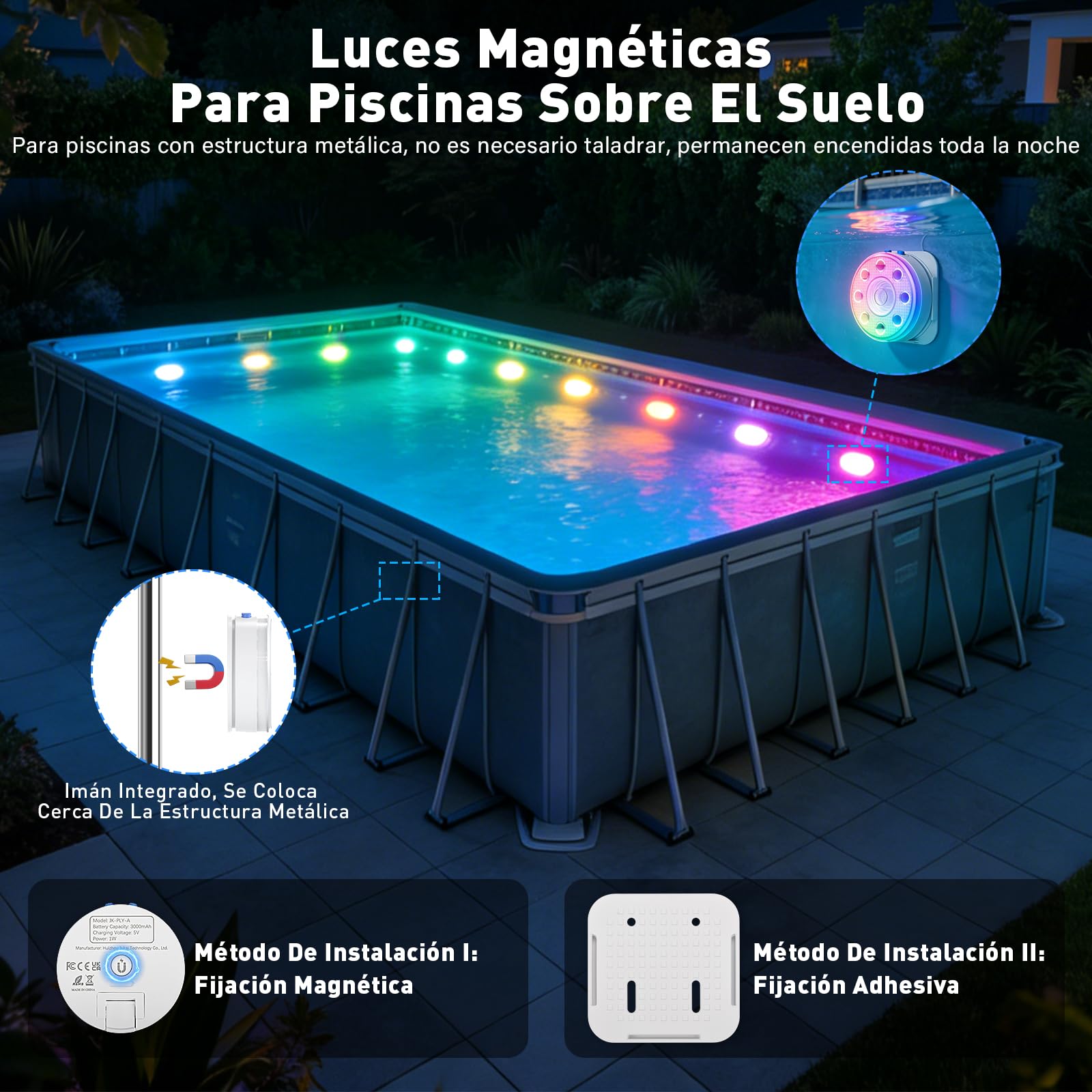 Luces para Piscina, Sumergible Recargable Luces LED Piscina Desmontable con Mando a Distancia, Iluminación Magnética Flotante LED RGB para Piscinas, Estanques, Fuentes, Acuarios (2 Pieza)