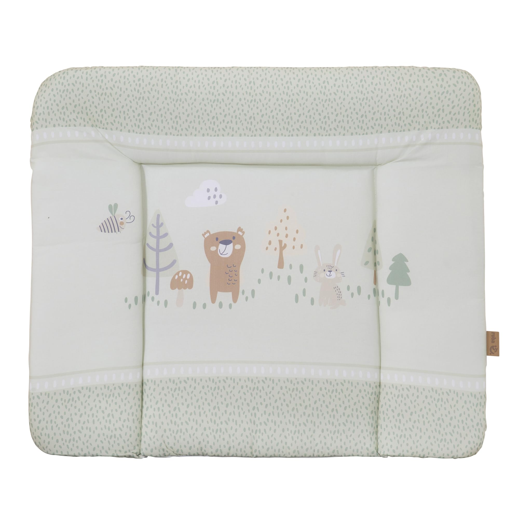 roba Wickelauflage Woodland Buddies - 85 x 75 cm - Wickelunterlage für Babys PU-beschichtet - Abwischbar & pflegeleicht - Pastell Grün mit Tier Motiv