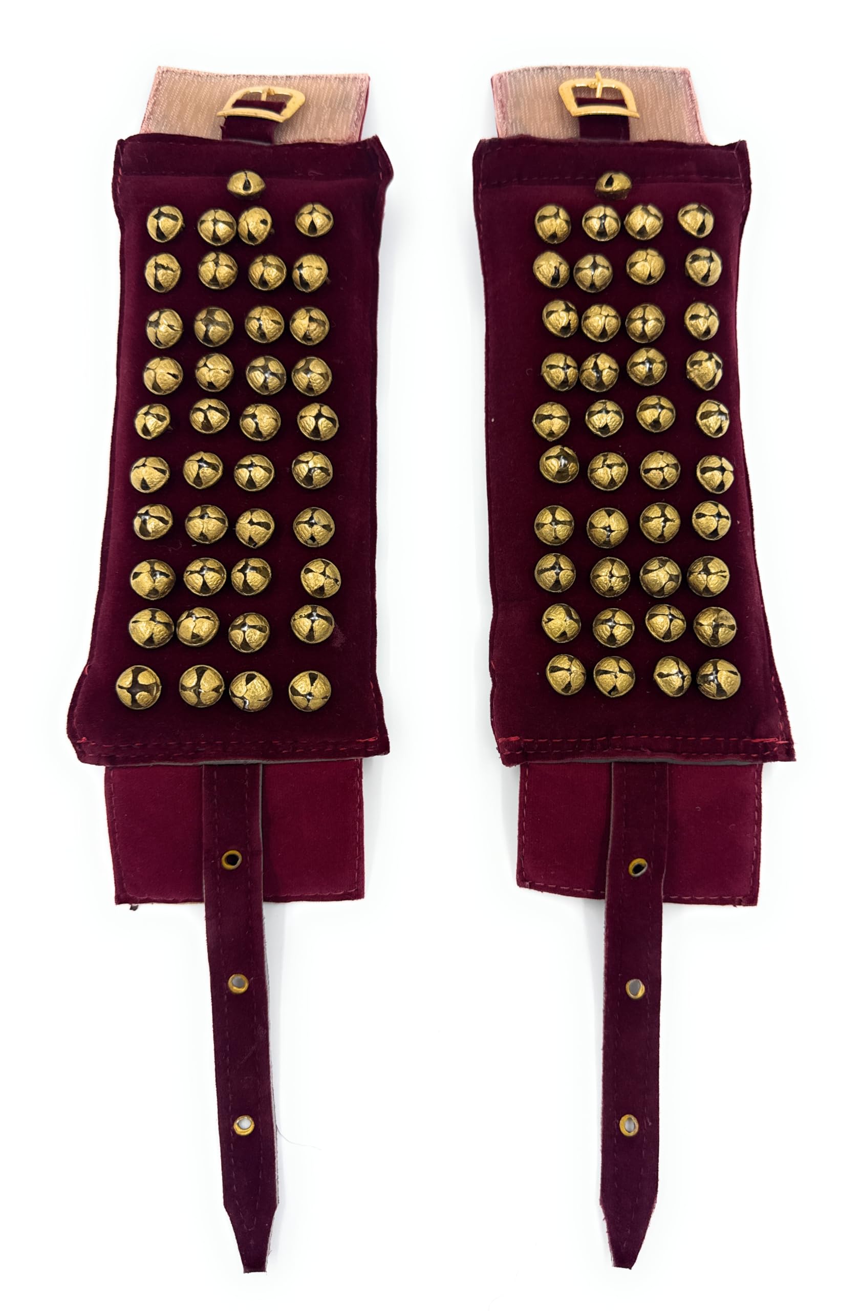 NATYAM 4-Line Brass Ghungroo Anklets – Premium Maroon Velvet Dance Jewelry for Bharatanatyam, Kuchipudi & Classical Indian Dance.