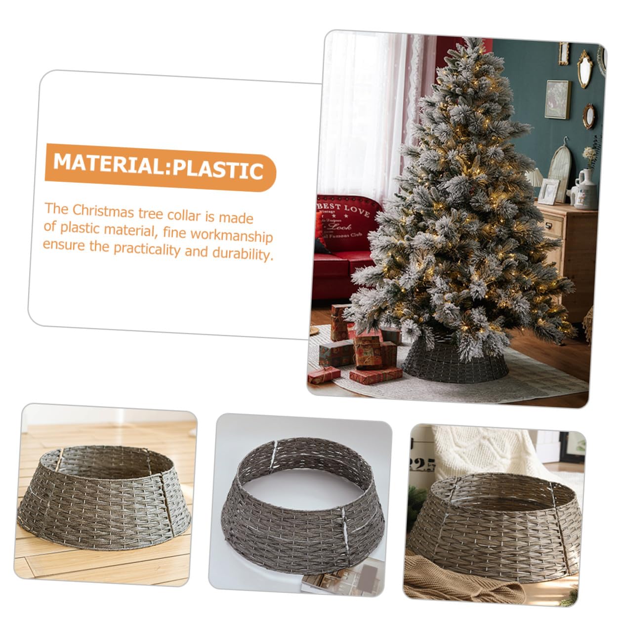 Falda de Árbol de Navidad Pequeña Gris Collar Rústico Tejido a Mano para Soporte de Árbol Artificial Cubierta Decorativa para Base Adecuado para Hogar y Decoración Navideña