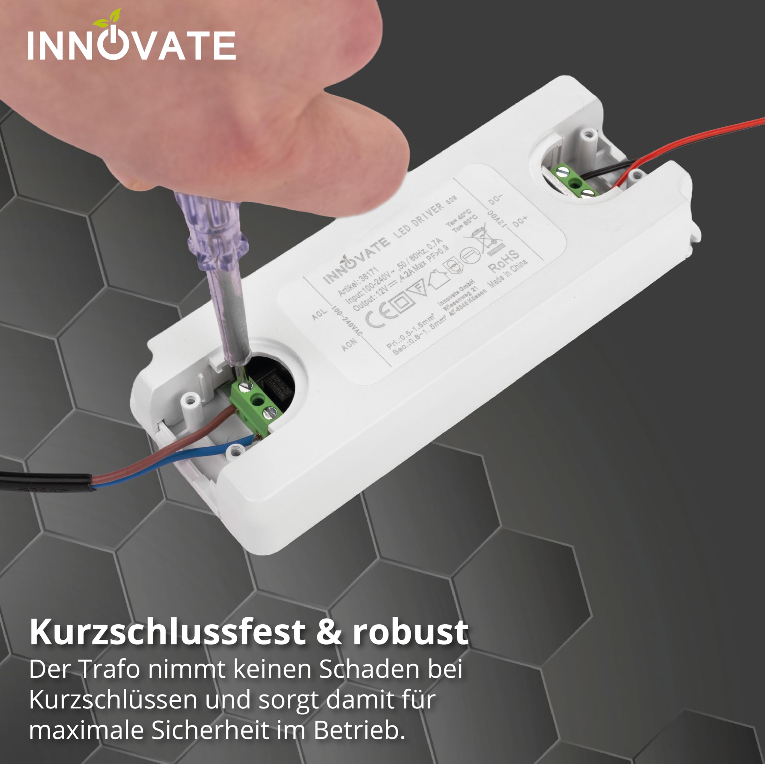 INNOVATE DC 12V Netzteil LED 0-50 W mit Stecker I LED Trafo 230V auf 12V