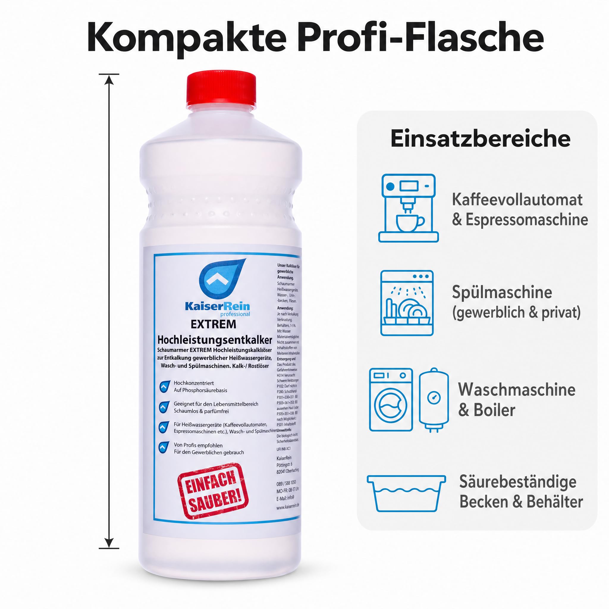 KaiserRein Profi Extrem Hochleistungsentkalker/Rostlöser flüssig 12x1L Kalklöser für Kaffeevollautomaten Entkalker Heißwassergeräte gegen Kalk, Urinstein, Wasserstein, Kesselstein und Rost