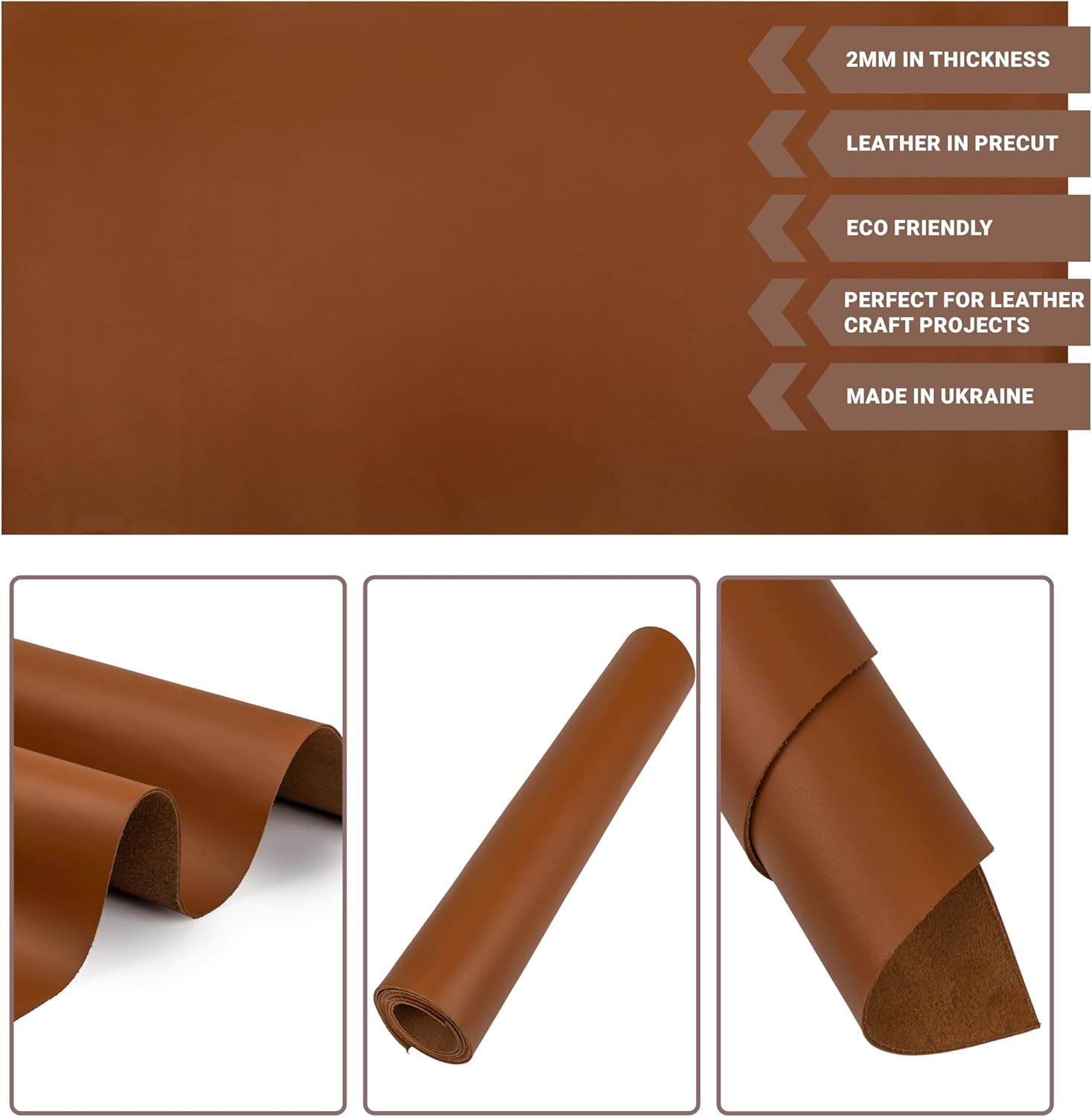 Shkira 12''X24'' Tooling Leather Square - 2.0MM Brown Sheets for Crafts - Leather for Halloween Crafts Tooling Sewing Hobby - Thick Cowhide Pieces - Fabric for Crafting