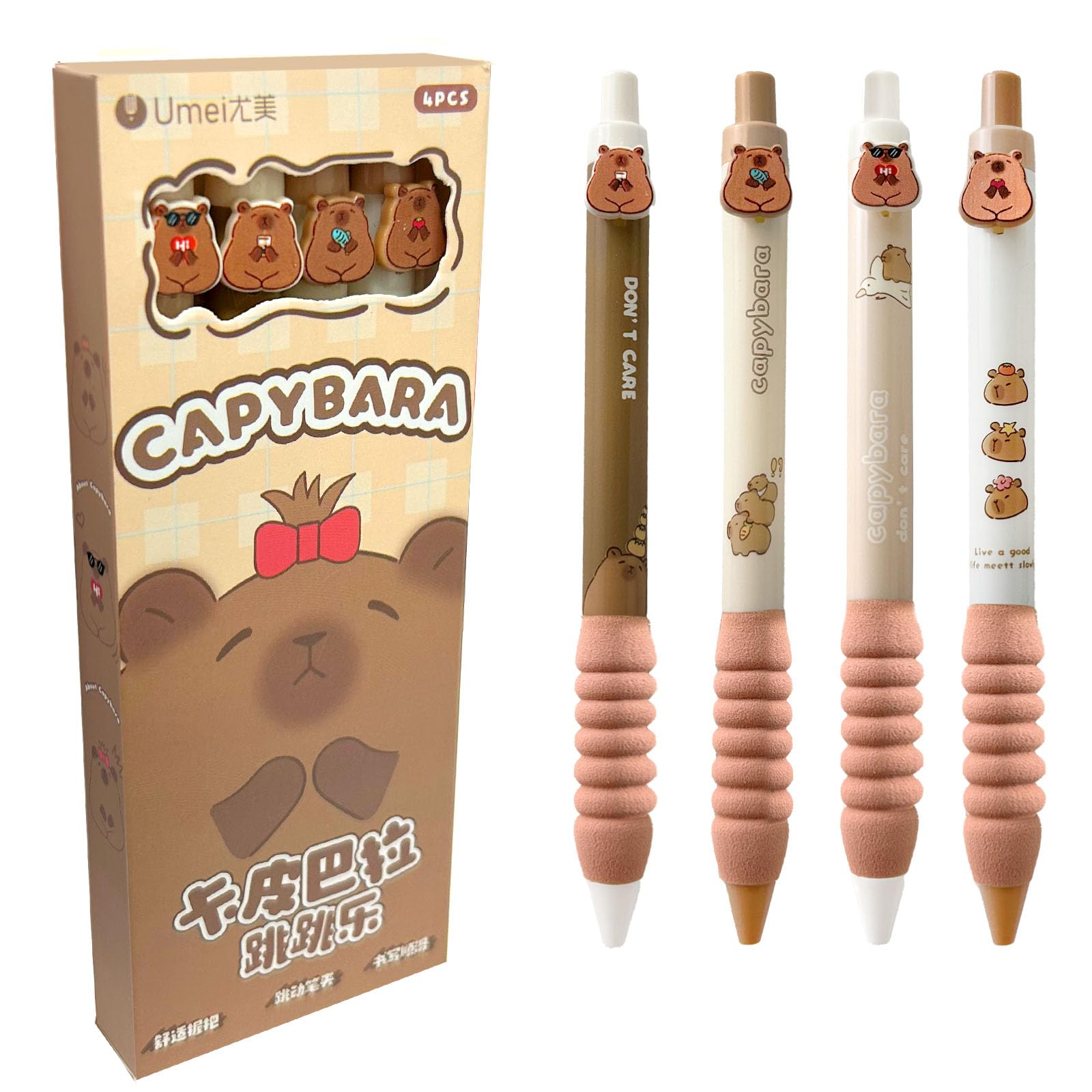 OptiPlay Capybara Pens, 4 Pack Black Fine Tip Ballpoint Pens, 0.5mm, Ideal for Writing Drawing, Marking, Kids