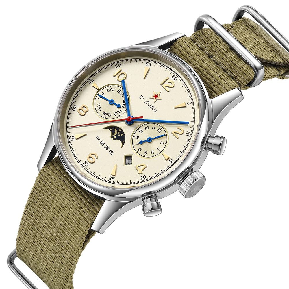 SEAKOSS Orologio da polso da uomo classico automatico meccanico Seagull ST1654 Movimento 24H-Ora Display Air Force Pilot Calendario Orologi da uomo