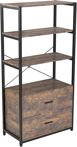 Estantería industrial con cajones de archivador, estantería de 62.7 pulgadas de alto de 4 niveles, organizador de gabinete de oficina en casa de