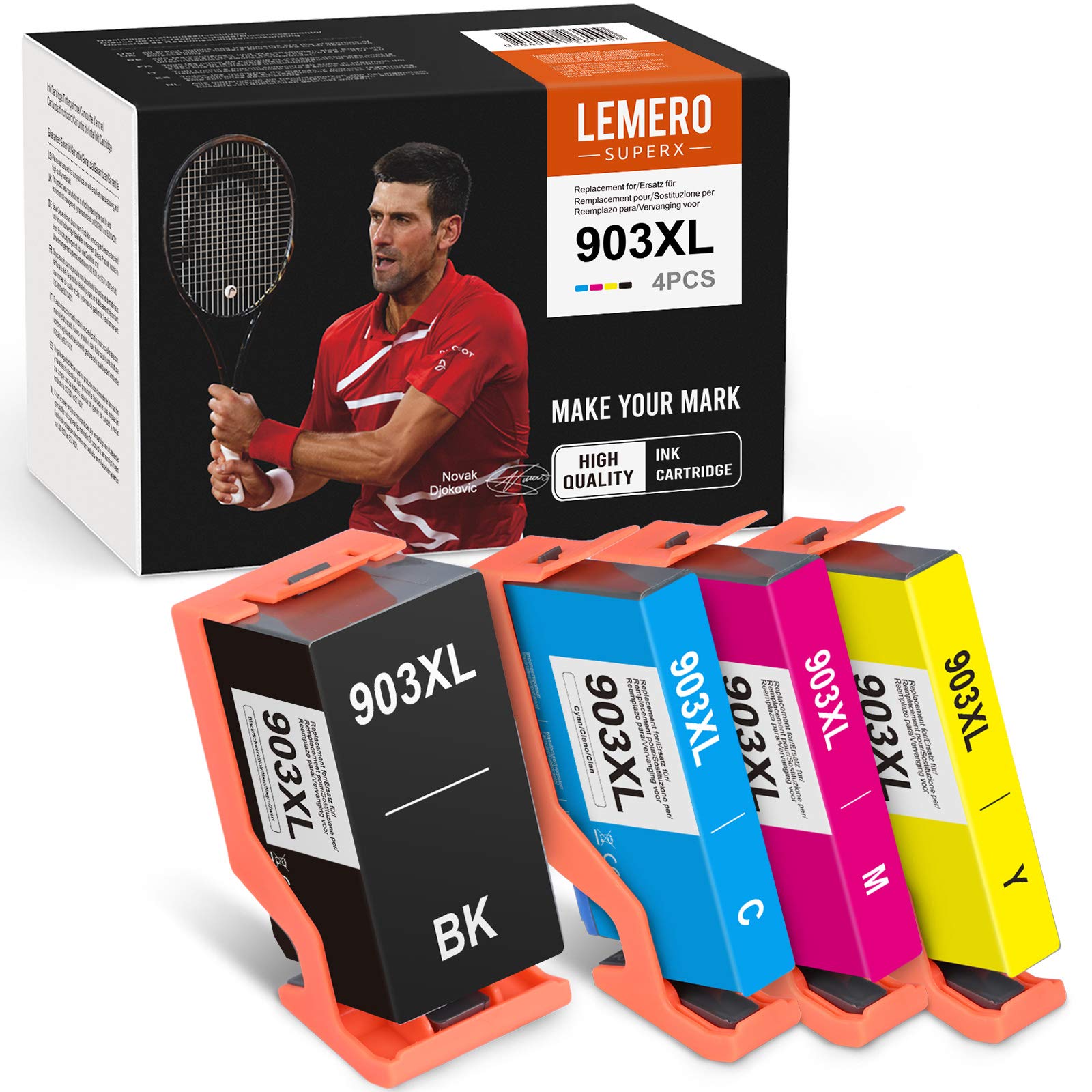 4 Lemero Superx Printer Cartridges Compatible with HP 903 XL 903XL for HP OfficeJet 6950 Pro 6960 6970 6974